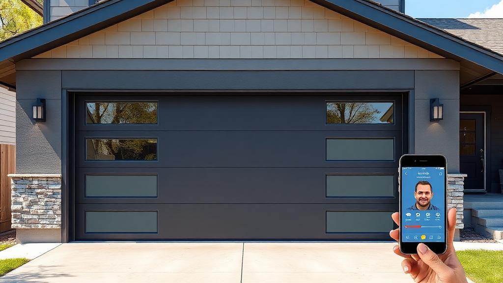 Modern smart garage door with smartphone control and contemporary design